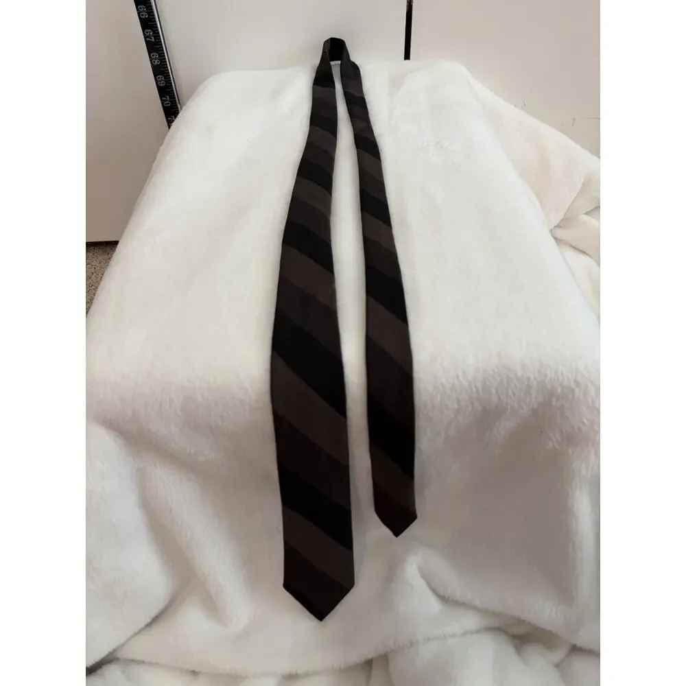 Vintage 80s St. Michael 100% Wool Skinny Neck Tie Black Pink Stripe England